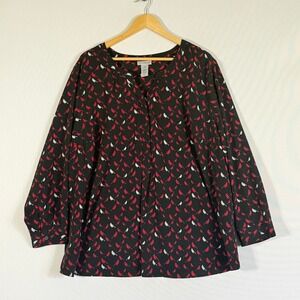 Catherines 2X Blouse Black Red Cardinal Bird Womens Whimsical Fun Cute Office